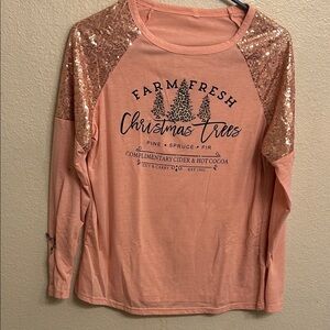 Christmas Women “Farm Fresh” Pink Long Sleeve Shirt Size Medium/Large